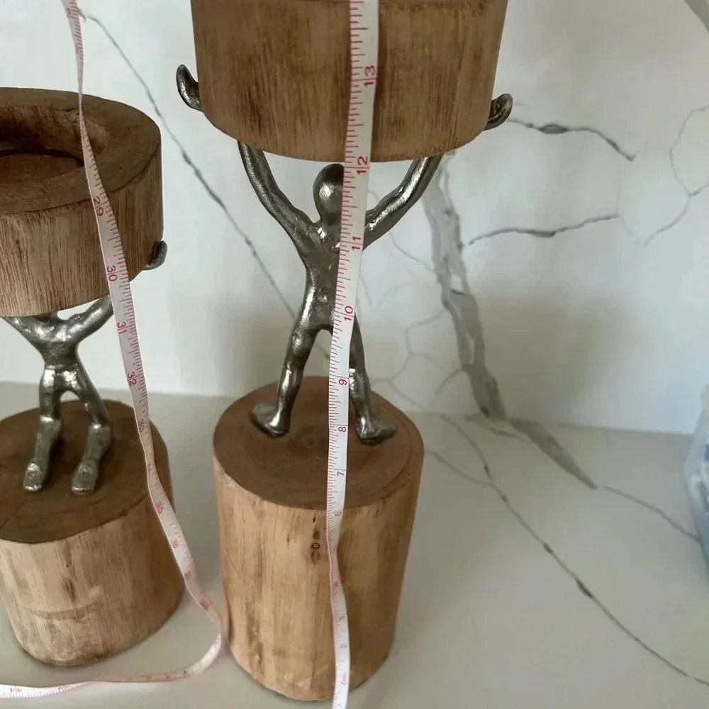 Set Of 2 PIER 1 WOODEN MAN CANDLE HOLDER Made In India - Picture 6 of 10